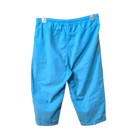 Erika Petite Bright Blue Teal Capri Pants Front Seam Drawstring Waist Women PL - Picture 2 of 13